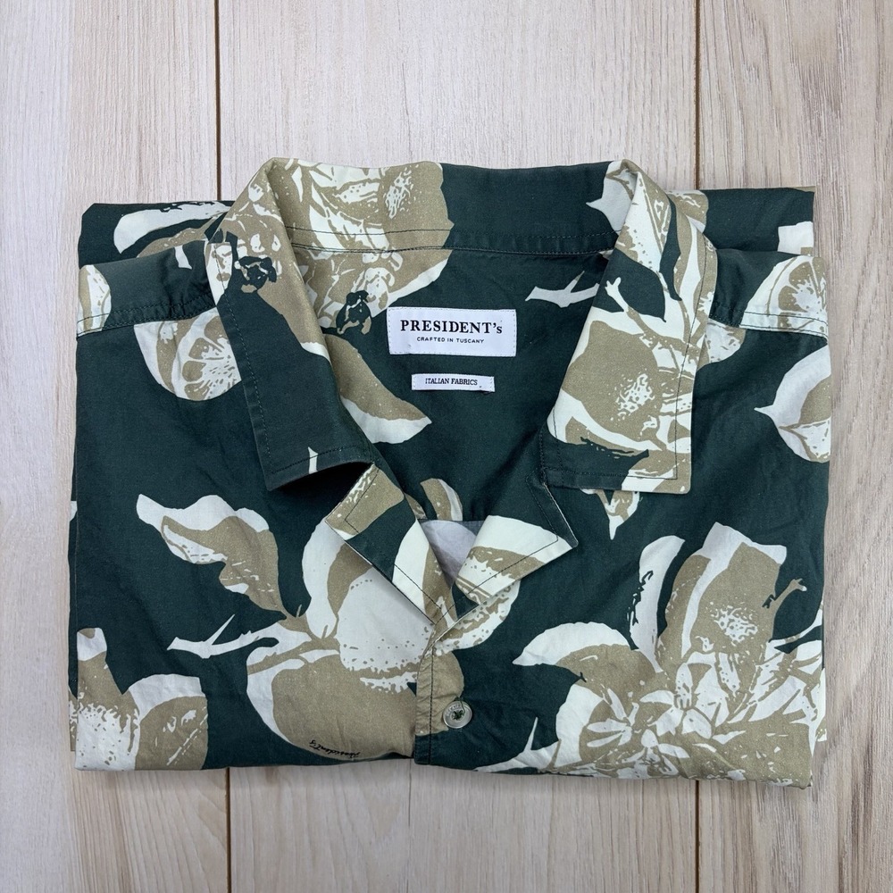 $255 PRESIDENTs Men's Green Old Lemon Print Rangi Short Sleeve Shirt Size M